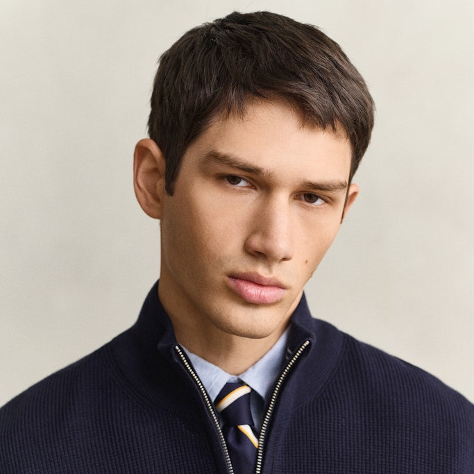 Gant 8030292 433 Evening Blue Micro Textured Cotton Half Zip