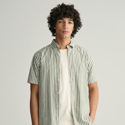 Gant 3240061 313 Pine Green Reg Cotton Linen Stripe Short Sleeve Shirt