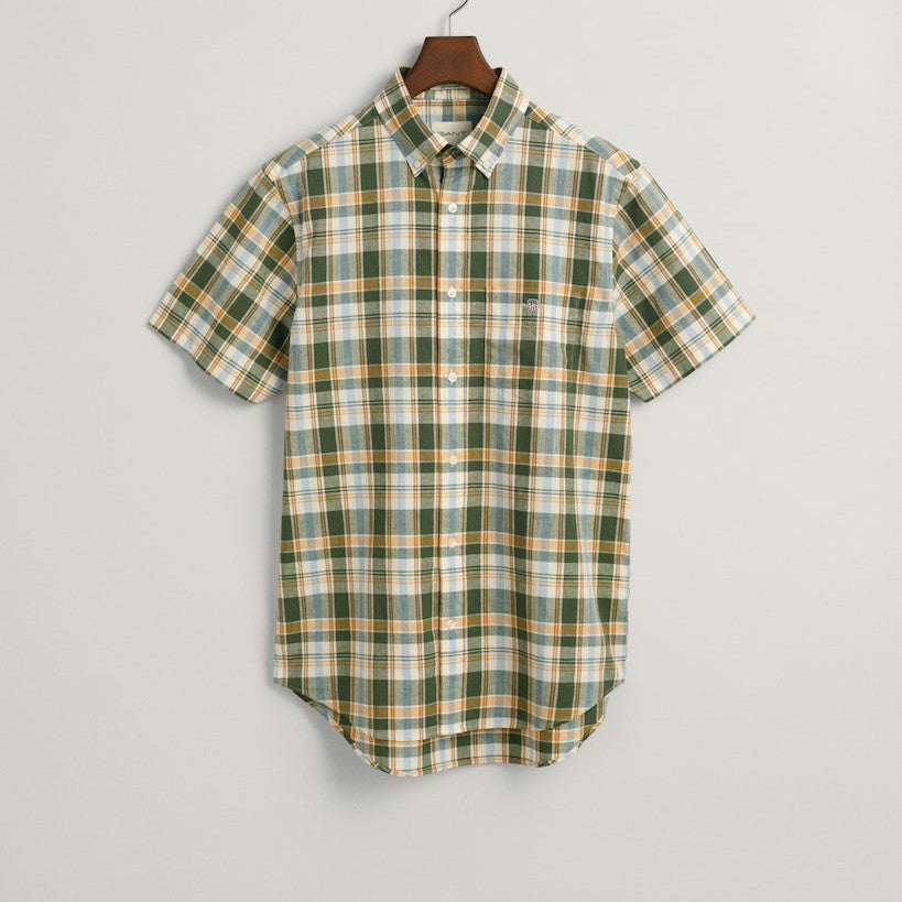 Gant 3240162 313 Pine Green Reg Cotton Linen Check Short Sleeve Shirt