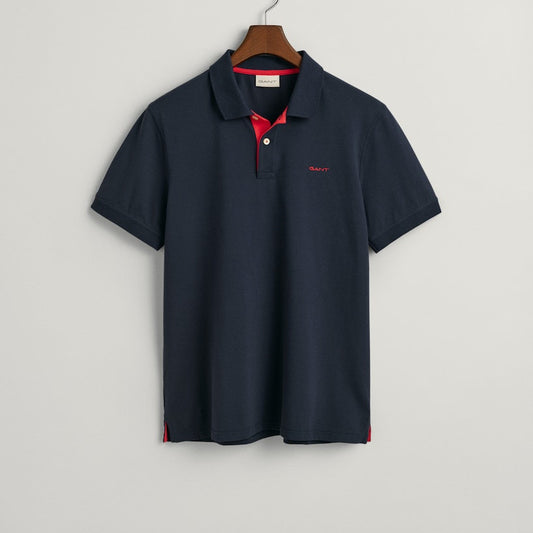 Gant 2062026 433 Evening Blue Reg Contrast Pique Short Sleeve Polo