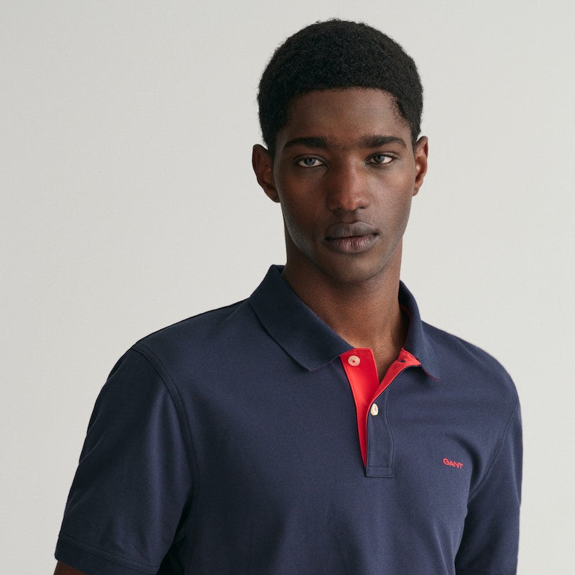 Gant 2062026 433 Evening Blue Reg Contrast Pique Short Sleeve Polo