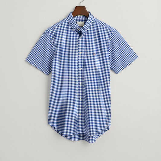 Gant 3000121 436 College Blue Reg Poplin Gingham Short Sleeve Shirt