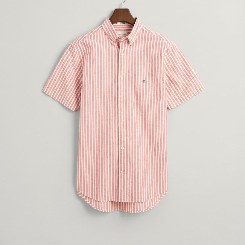 Gant 3240061 628 Sunset Pink Reg Cotton Linen Stripe Short Sleeve Shirt