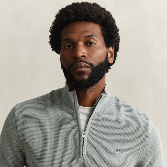 Gant 8030292 10 Micro Textured Cotton Ceramic Grey Half Zip