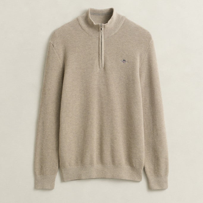 Gant 8030292 198 Micro Textured Cotton Oat Melange Half Zip