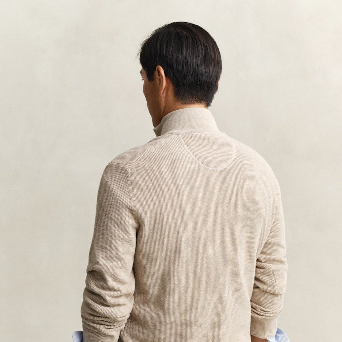 Gant 8030292 198 Micro Textured Cotton Oat Melange Half Zip