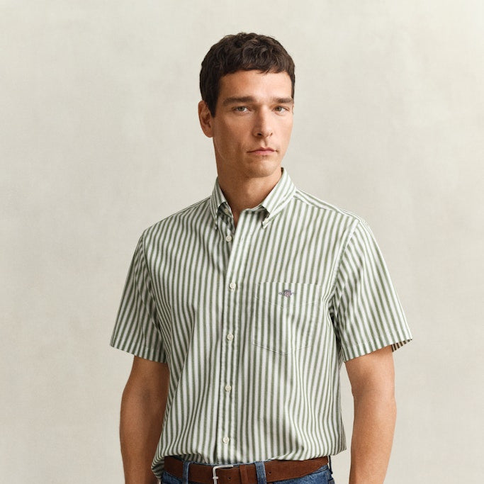 Gant 3260014 354 Reg Classic Poplin Stripe SS Herb Green Shirt