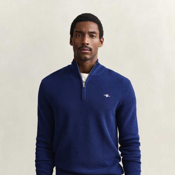 Gant 8030292 432 Micro Textured Cotton Rich Navy Half Zip