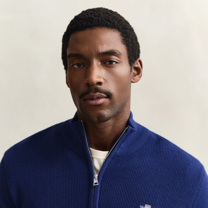 Gant 8030292 432 Micro Textured Cotton Rich Navy Half Zip