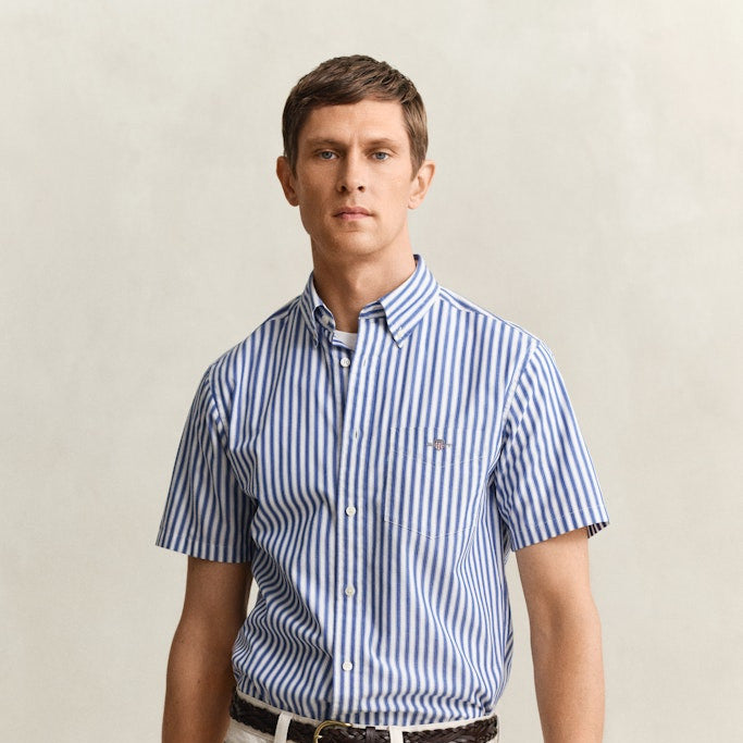 Gant 3260014 436 Reg Classic Poplin Stripe SS College Blue Shirt