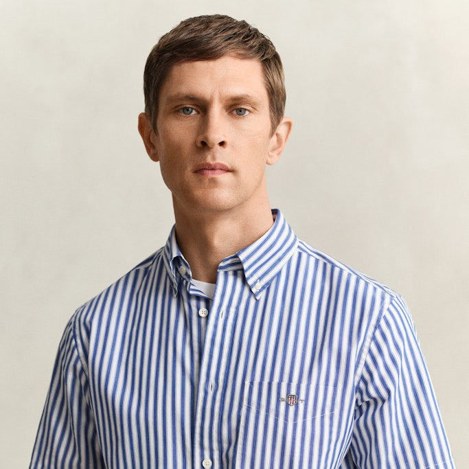 Gant 3260014 436 Reg Classic Poplin Stripe SS College Blue Shirt