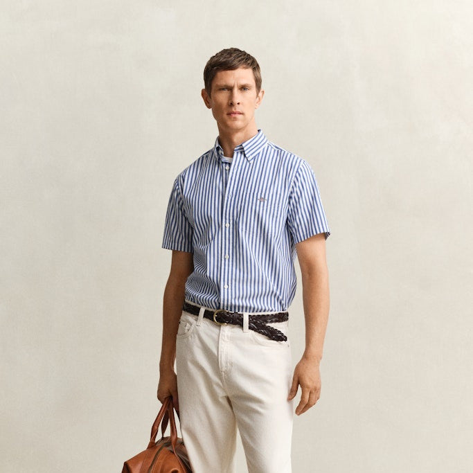 Gant 3260014 436 Reg Classic Poplin Stripe SS College Blue Shirt