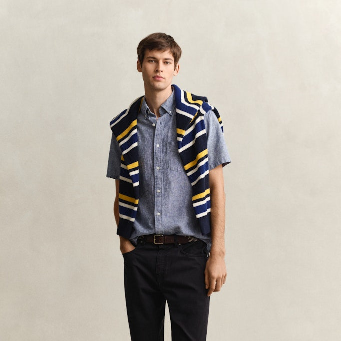 Gant 3250083 442 Reg Cotton Linen SS Vintage Blue Shirt