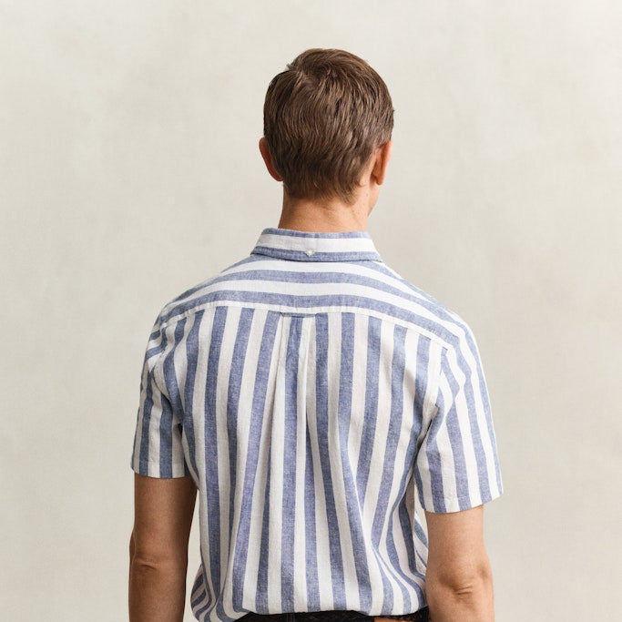Gant 3260020 442 Reg Cotton Linen Stripe SS Vintage Blue Shirt