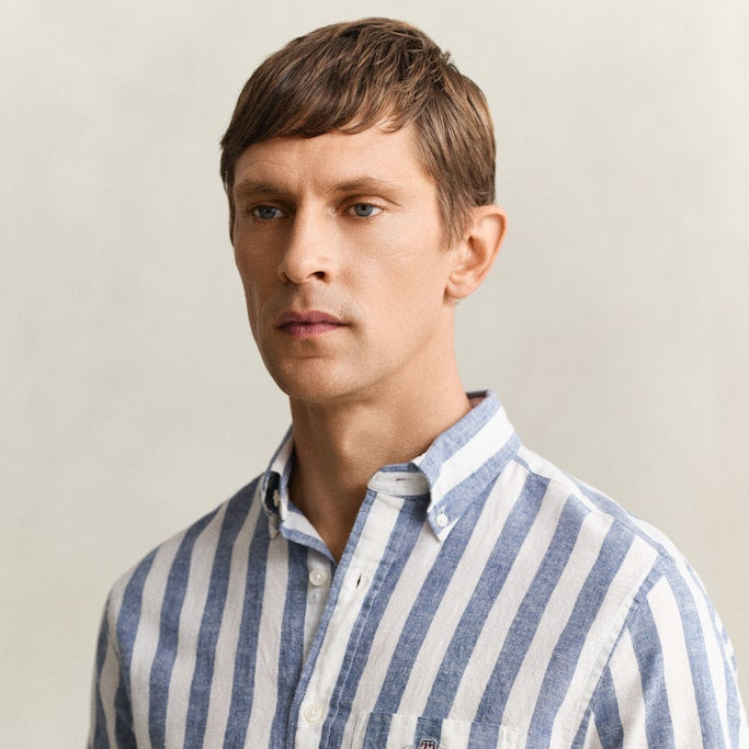 Gant 3260020 442 Reg Cotton Linen Stripe SS Vintage Blue Shirt
