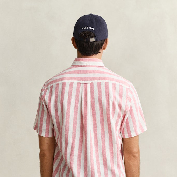 Gant 3260020 622 Reg Cotton Linen Stripe SS Rose Pink Shirt