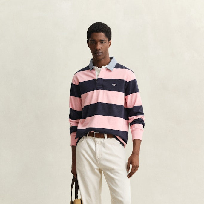 Gant 2004083 671 Reg Chambray Stripe Bubbelgum Pink Heavy Rugger