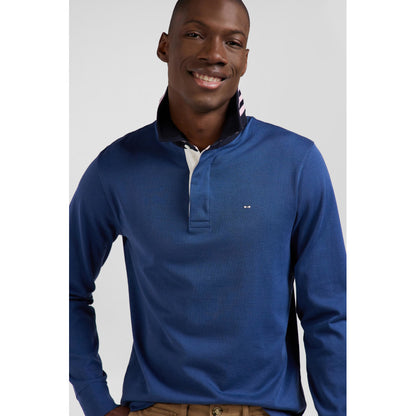 Eden Park Regular Blue Long-Sleeved Pima Cotton Rugby Shirt