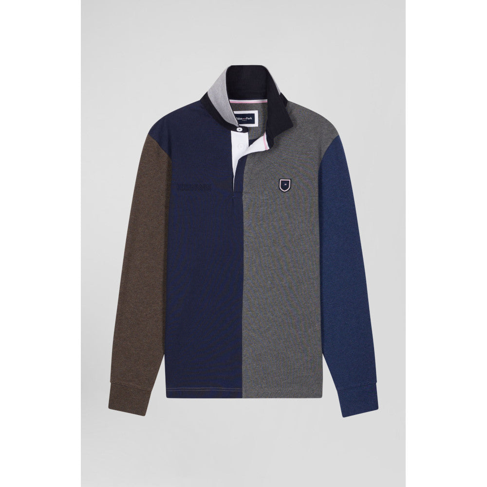 Eden Park Regular Grey Colorblock Long-Sleeved Cotton Rugby Shirt