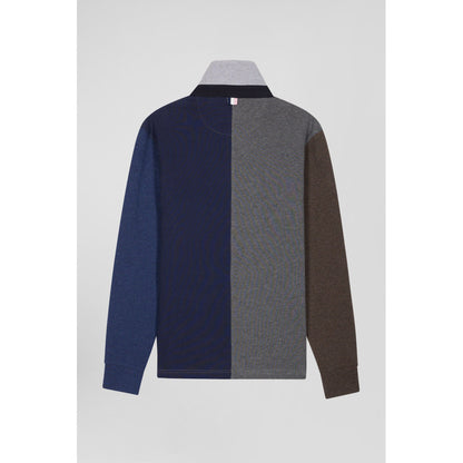 Eden Park Regular Grey Colorblock Long-Sleeved Cotton Rugby Shirt