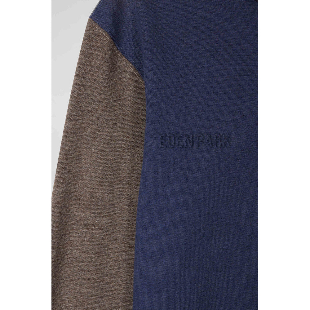 Eden Park Regular Grey Colorblock Long-Sleeved Cotton Rugby Shirt