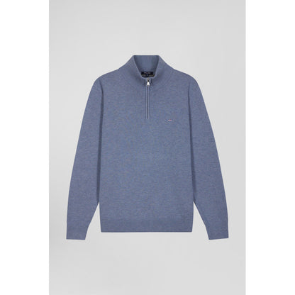 Eden Park Regular Light Blue Semi-Zipped Wool And Cotton Jumper