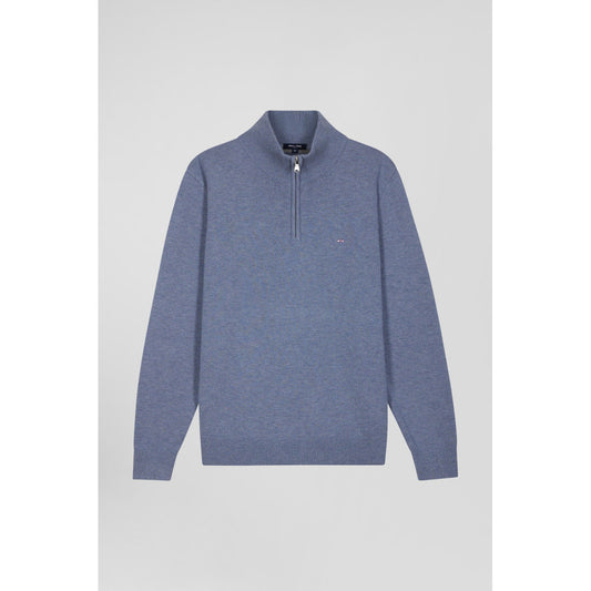 Eden Park Regular Light Blue Semi-Zipped Wool And Cotton Jumper