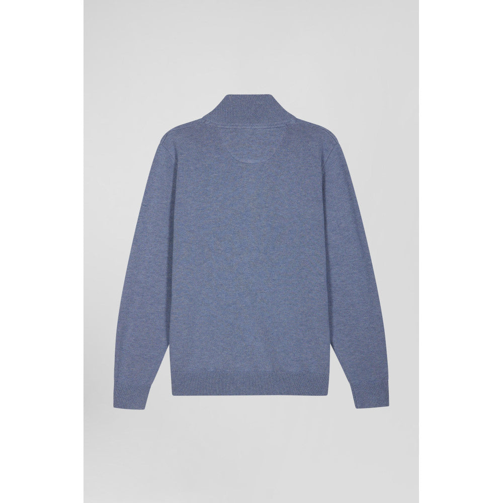 Eden Park Regular Light Blue Semi-Zipped Wool And Cotton Jumper