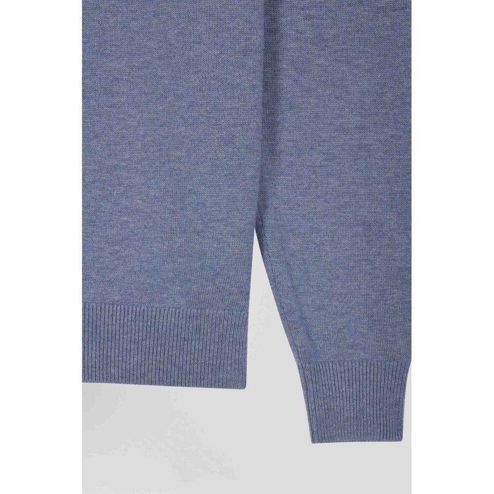 Eden Park Regular Light Blue Semi-Zipped Wool And Cotton Jumper