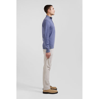 Eden Park Regular Light Blue Semi-Zipped Wool And Cotton Jumper