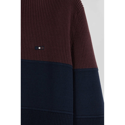 Eden Park Regular Burgundy Cotton Semi-Zipped Jumper With Knit Patterns