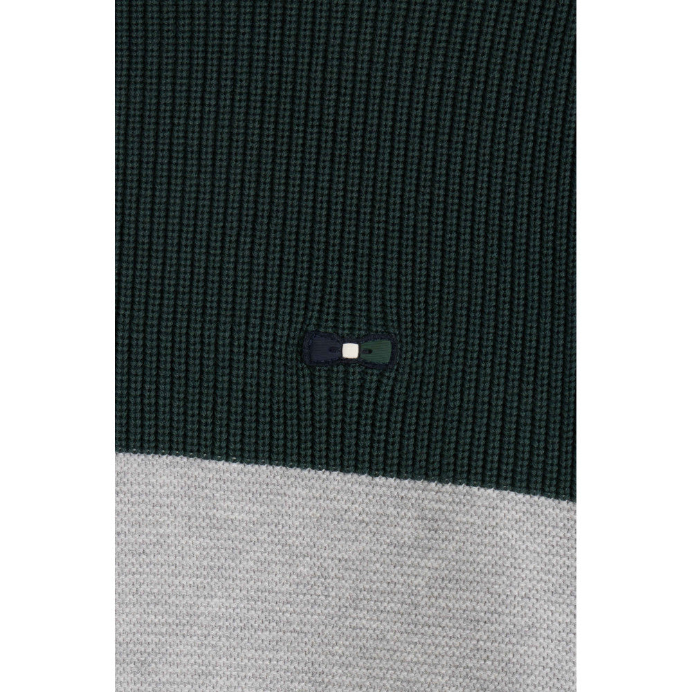 Eden Park Regular Green Semi-Zipped Cotton Jumper With Knit Patterns