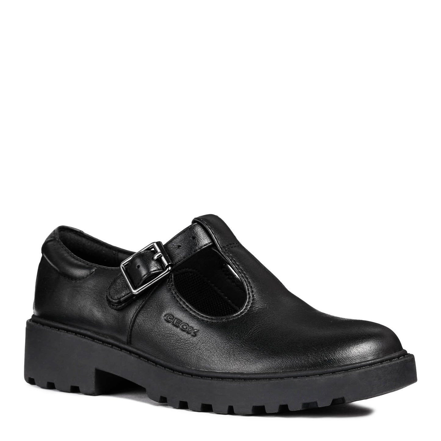 Geox Casey Black Leather School Shoes