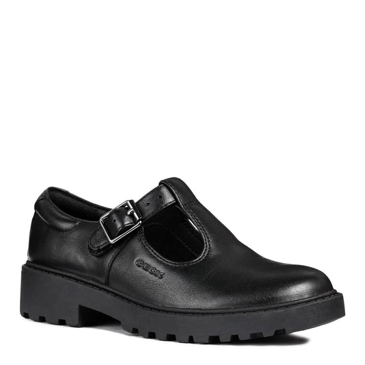 Geox Casey Black Leather School Shoes