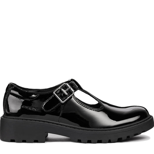Geox Casey Black Patent School Shoes