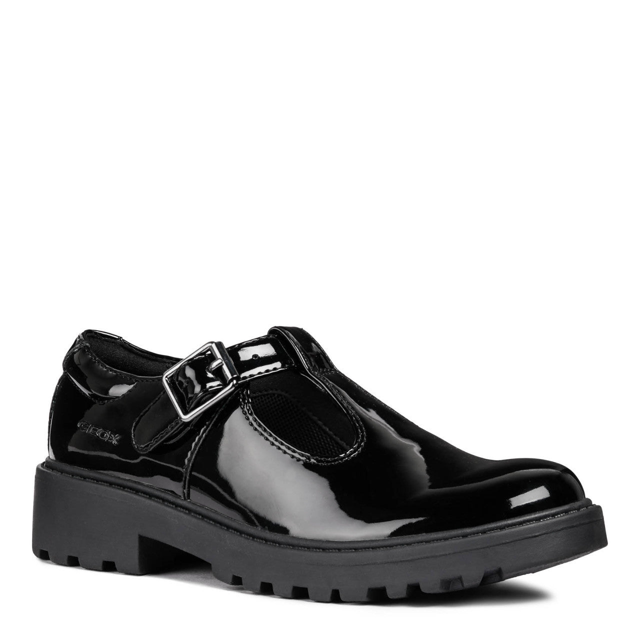 Geox Casey Black Patent School Shoes