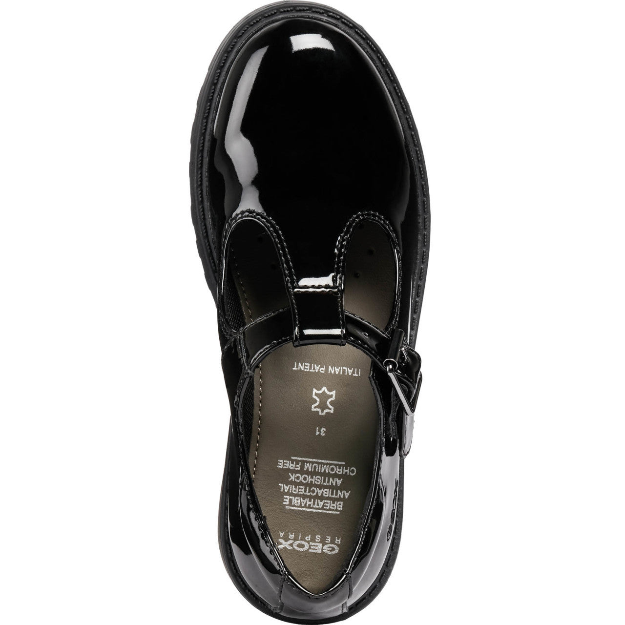 Geox Casey Black Patent School Shoes