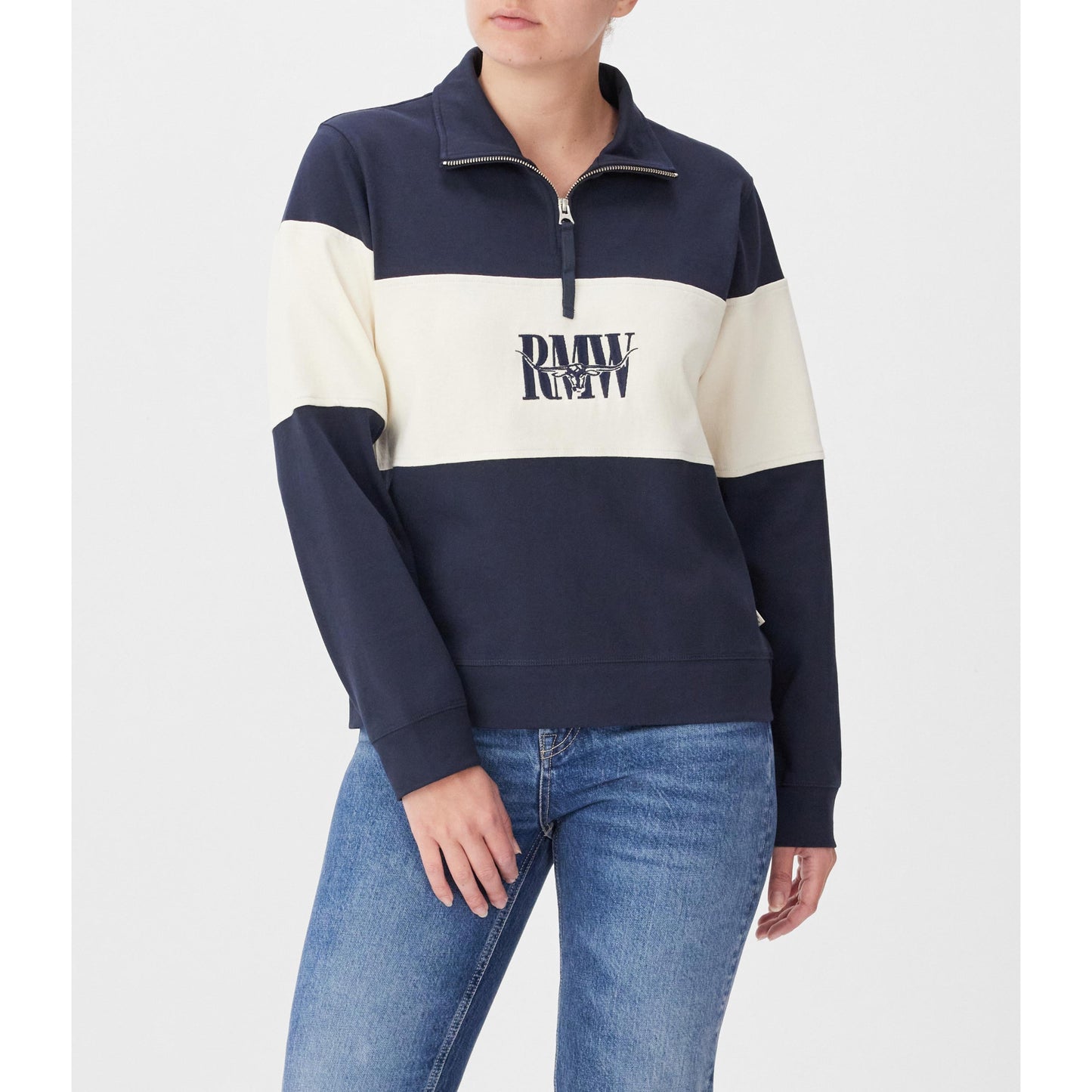 RM Williams Trickett Panel Navy Ivory Sweatshirt