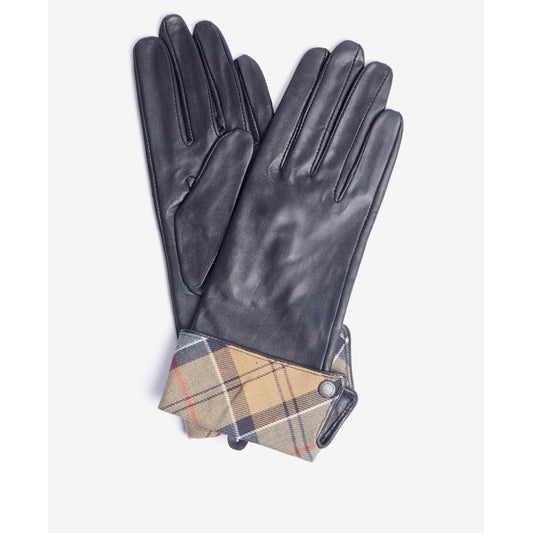 Barbour Lady Jane Black/Dress Tartan Leather Gloves