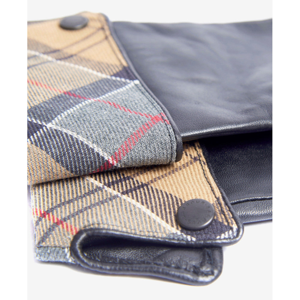 Barbour Lady Jane Black/Dress Tartan Leather Gloves