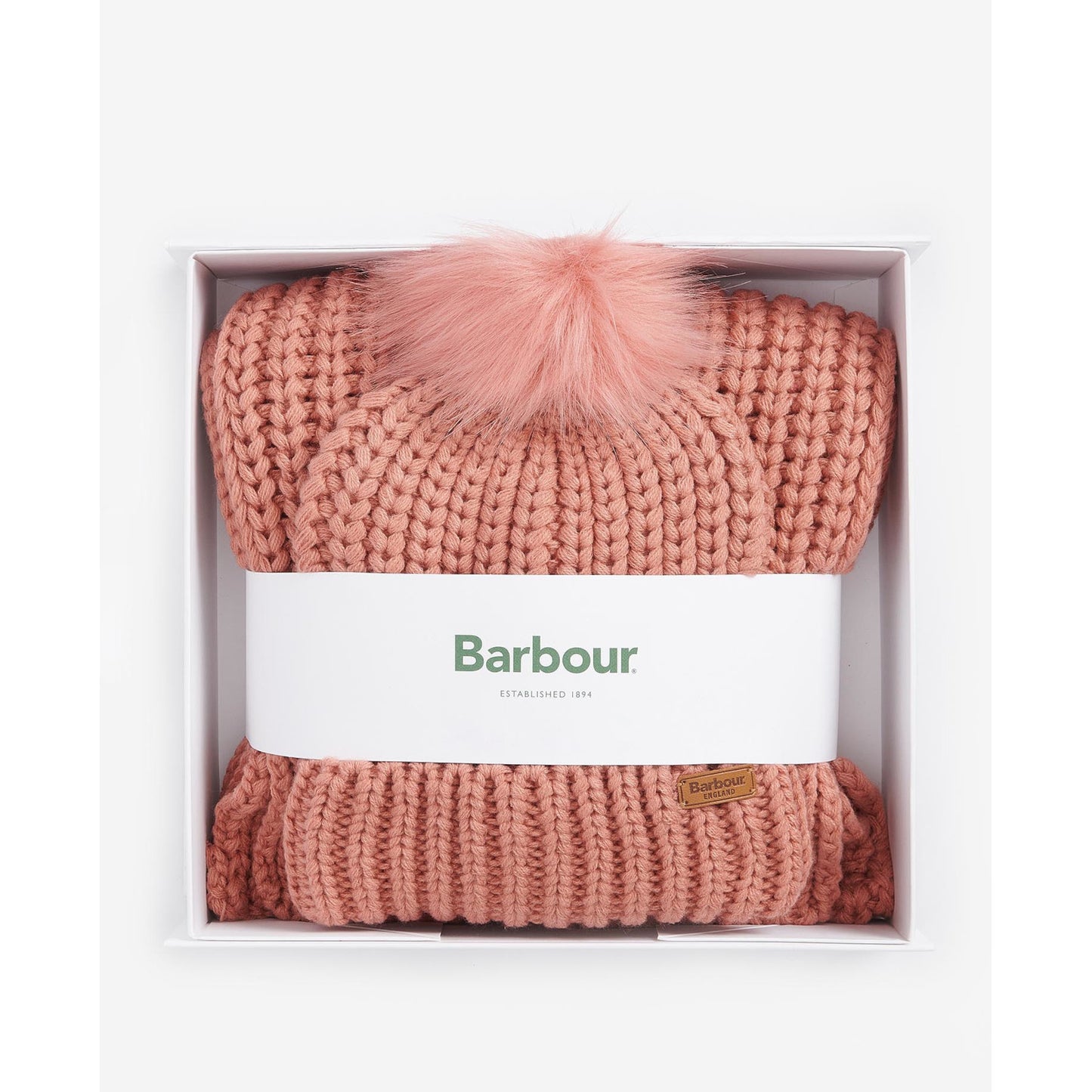 Barbour Ladies Saltburn Pink Rust Beanie And Scarf Set