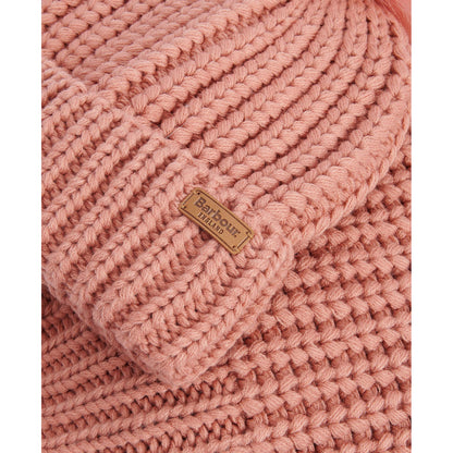 Barbour Ladies Saltburn Pink Rust Beanie And Scarf Set