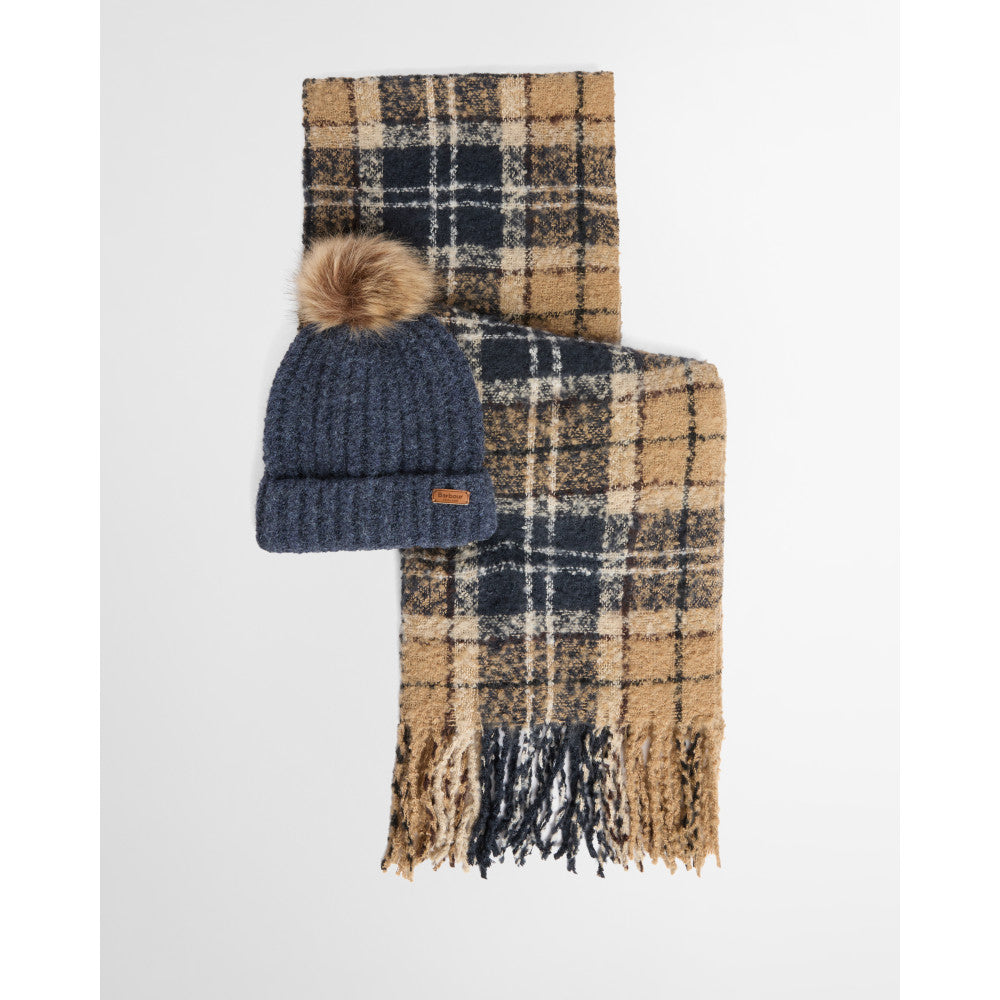 Barbour Saltburn Birchwood Beanie & Tartan Scarf Gift Set