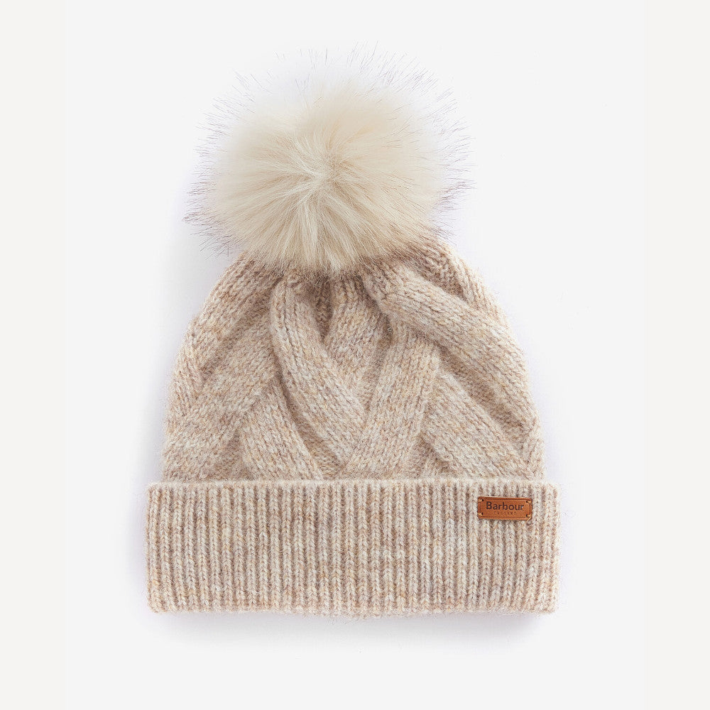 Barbour Dace Cable Knit Sand Beige Beanie & Scarf Set – Wallace