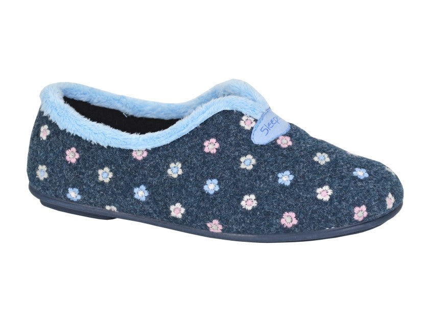 Wallace LS181NC Navy Floral Slippers