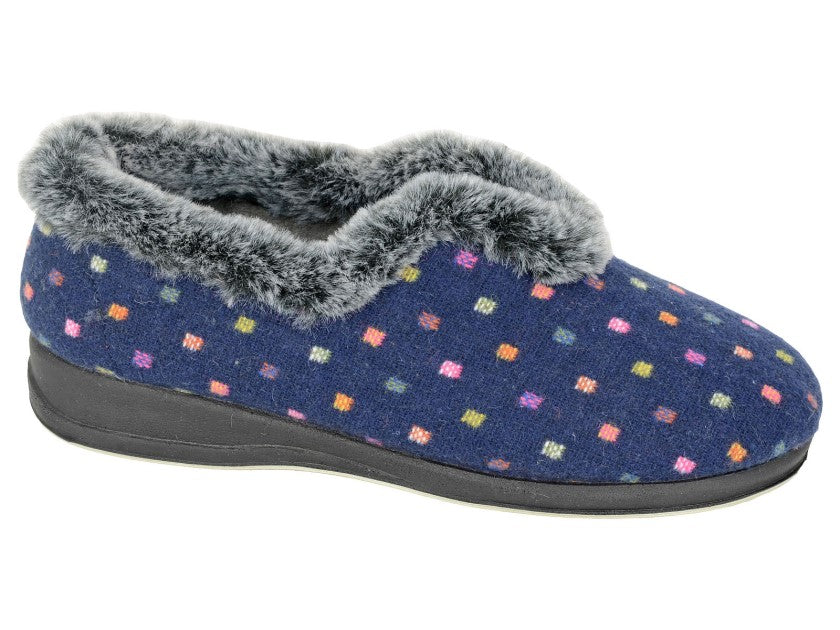 Wallace LS188C Navy Spot Bootie Slippers