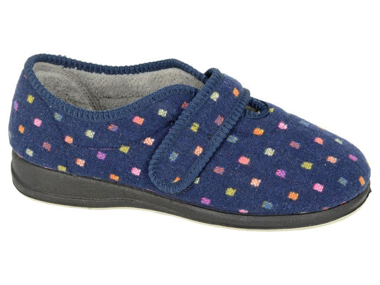 Wallace LS189C Navy Spot Slipper Slippers