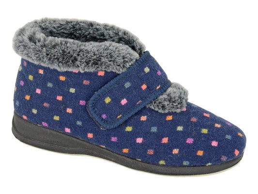 Wallace LS191C Navy Spot Bootie Slippers