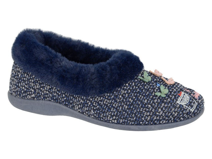 Wallace LS195C Navy Floral Slippers