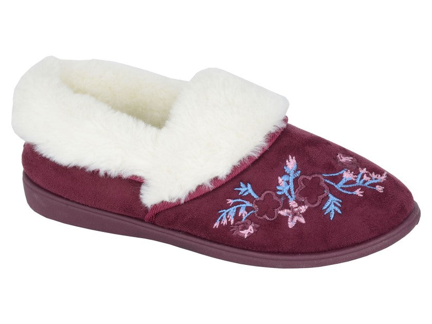 Wallace LS201BD Burgundy Fur Trim Slippers